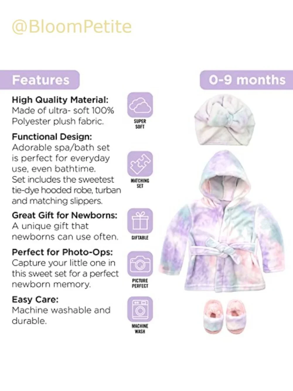 Toddler Hooded Robe Set Spa Bathrobe Slippers Washcloth